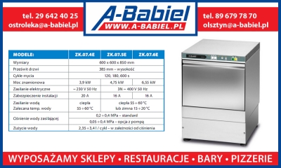 Zmywarka gastronomiczna Lozamet, do naczyń, podblatowa, moc 6,55 kW - ZK.07.6E - A-Babiel Olsztyn, Ostrołęka